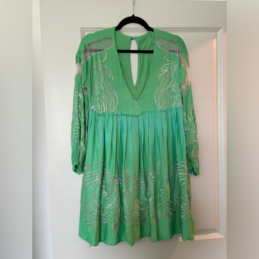 Free People Teal Green Dress with Embroidery size Xs